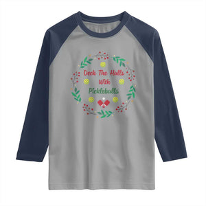 Christmas Pickleball Raglan Shirt Deck The Halls With Pickleball Xmas Wealth TS11 Sport Gray Navy Print Your Wear
