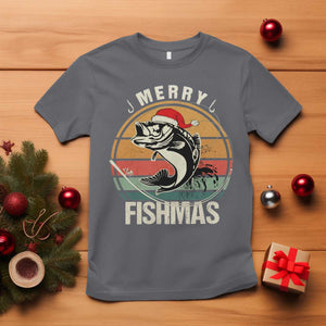 Funny Christmas Fishing T Shirt Merry Fishmas Vintage Sunset Retro TS11 Charcoal Print Your Wear