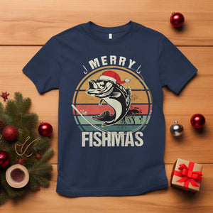 Funny Christmas Fishing T Shirt Merry Fishmas Vintage Sunset Retro TS11 Navy Print Your Wear