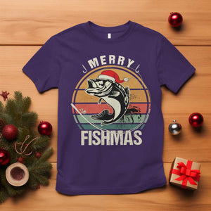 Funny Christmas Fishing T Shirt Merry Fishmas Vintage Sunset Retro TS11 Purple Print Your Wear