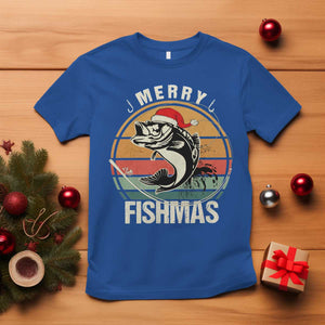 Funny Christmas Fishing T Shirt Merry Fishmas Vintage Sunset Retro TS11 Royal Blue Print Your Wear