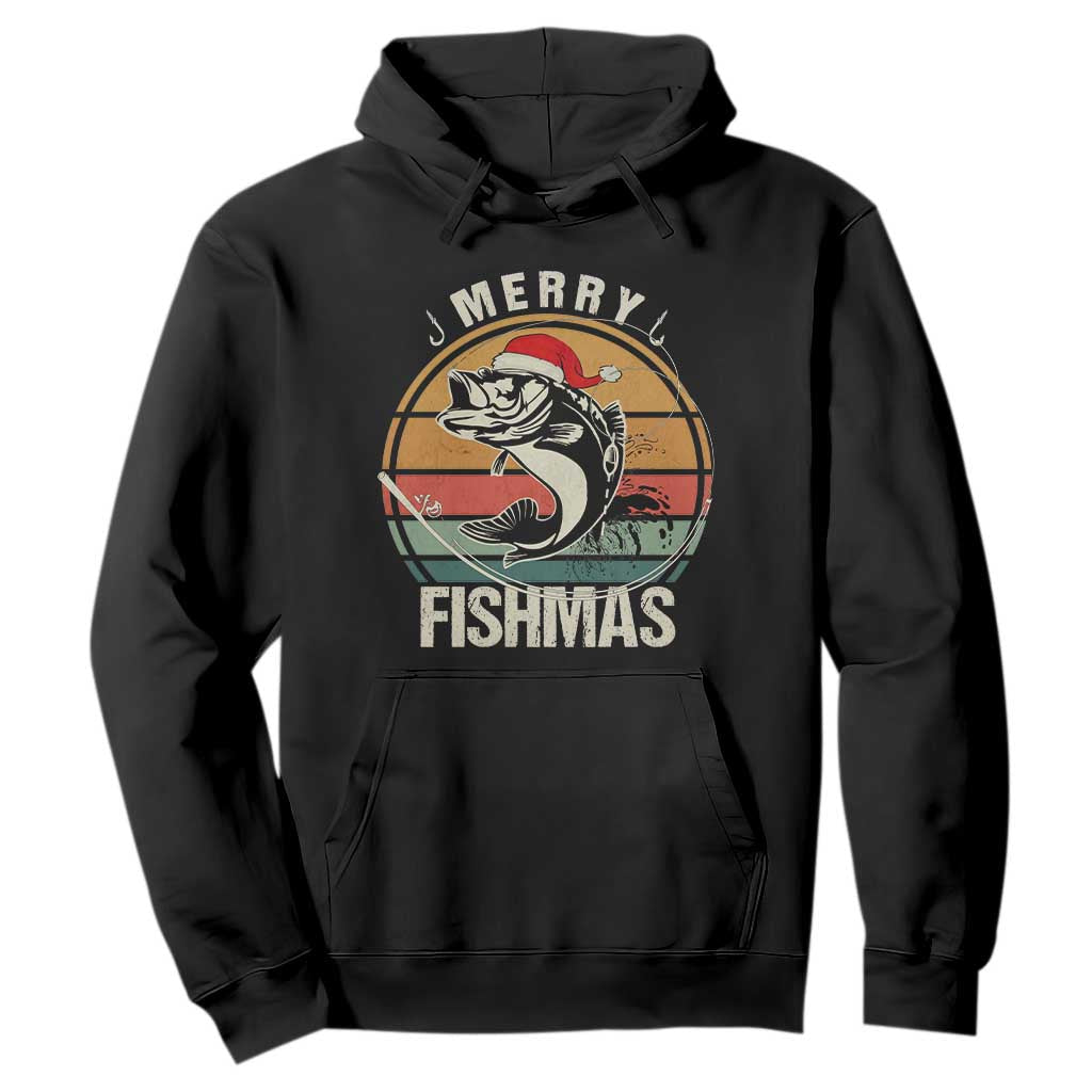 Funny Christmas Fishing Hoodie Merry Fishmas Vintage Sunset Retro TS11 Black Print Your Wear