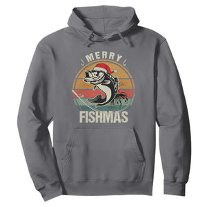 Funny Christmas Fishing Hoodie Merry Fishmas Vintage Sunset Retro TS11 Charcoal Print Your Wear