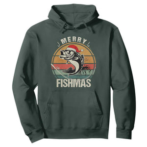 Funny Christmas Fishing Hoodie Merry Fishmas Vintage Sunset Retro TS11 Dark Forest Green Print Your Wear