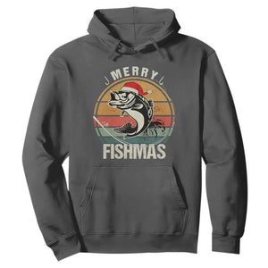 Funny Christmas Fishing Hoodie Merry Fishmas Vintage Sunset Retro TS11 Dark Heather Print Your Wear