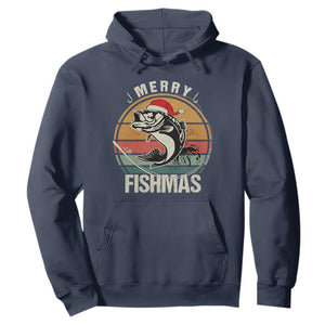 Funny Christmas Fishing Hoodie Merry Fishmas Vintage Sunset Retro TS11 Navy Print Your Wear
