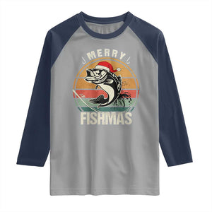 Funny Christmas Fishing Raglan Shirt Merry Fishmas Vintage Sunset Retro TS11 Sport Gray Navy Print Your Wear