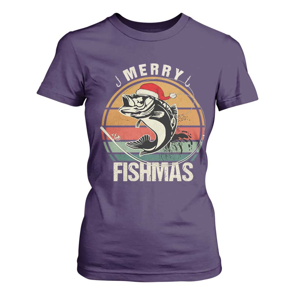 Funny Christmas Fishing T Shirt For Women Merry Fishmas Vintage Sunset Retro TS11 Purple Print Your Wear
