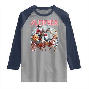 Funny Black Santa Heavy Metal Christmas Raglan Shirt Sleigher Xmas Rock & Roll TS11 Sport Gray Navy Print Your Wear