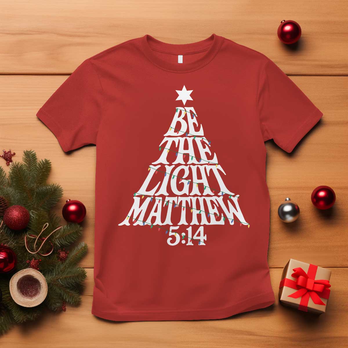 Christmas Be The Light T Shirt Christian Xmas Bible Verse TS11 Red Print Your Wear