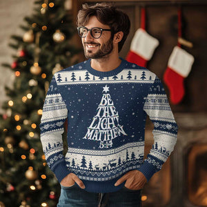 Xmas Be The Light Ugly Christmas Sweater Christian Xmas Bible Verse TS11 Navy Beige Print Your Wear