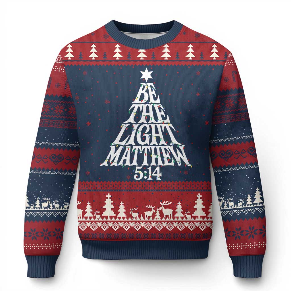Xmas Be The Light Ugly Christmas Sweater Christian Xmas Bible Verse TS11 Navy Red Print Your Wear