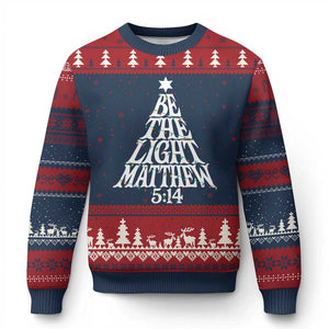Xmas Be The Light Ugly Christmas Sweater Christian Xmas Bible Verse TS11 Navy Red Print Your Wear