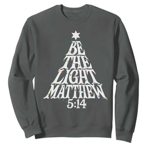 Christmas Be The Light Sweatshirt Christian Xmas Bible Verse TS11 Dark Heather Print Your Wear