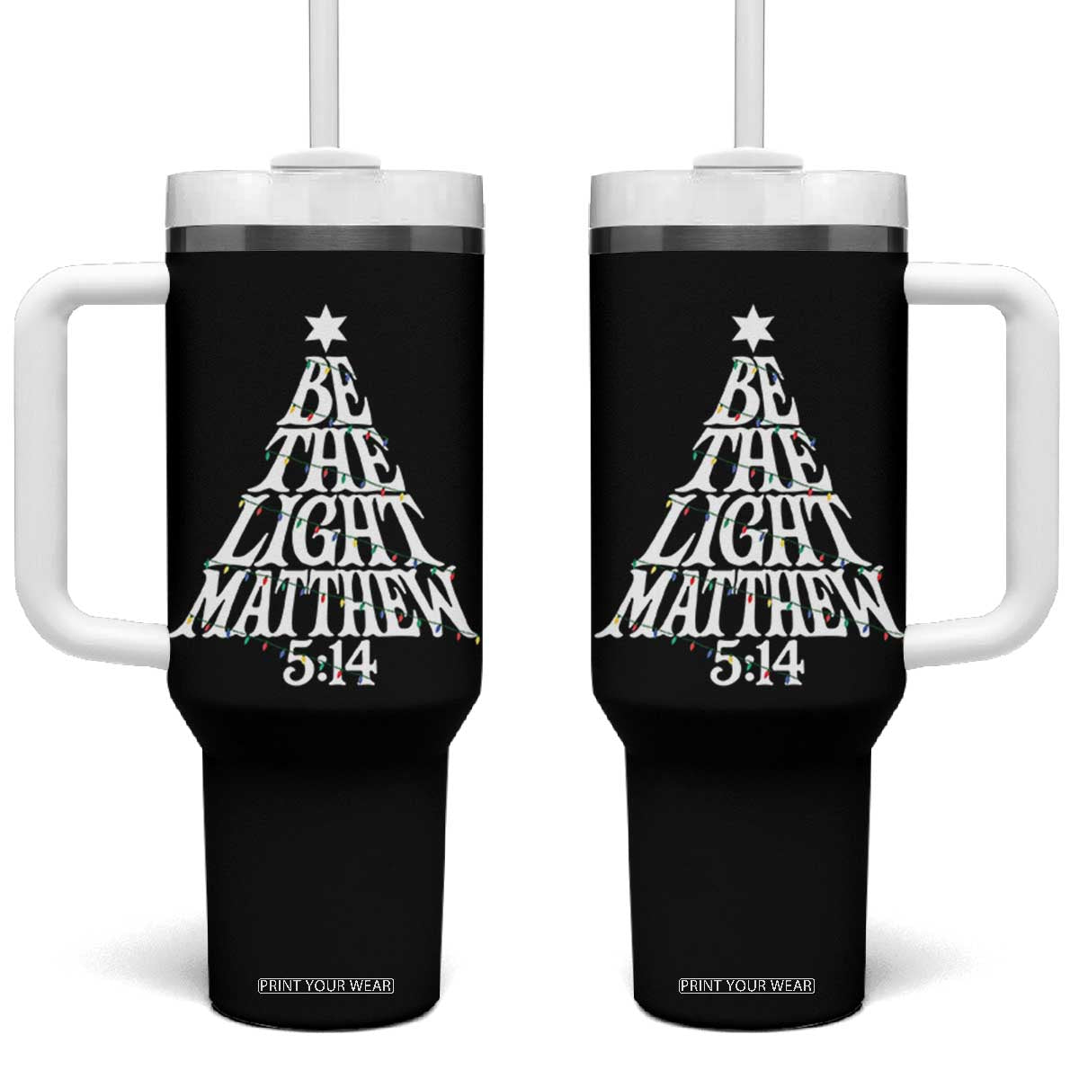 Christmas Be The Light Tumbler With Handle Christian Xmas Bible Verse TS11 One Size: 40 oz Black Print Your Wear