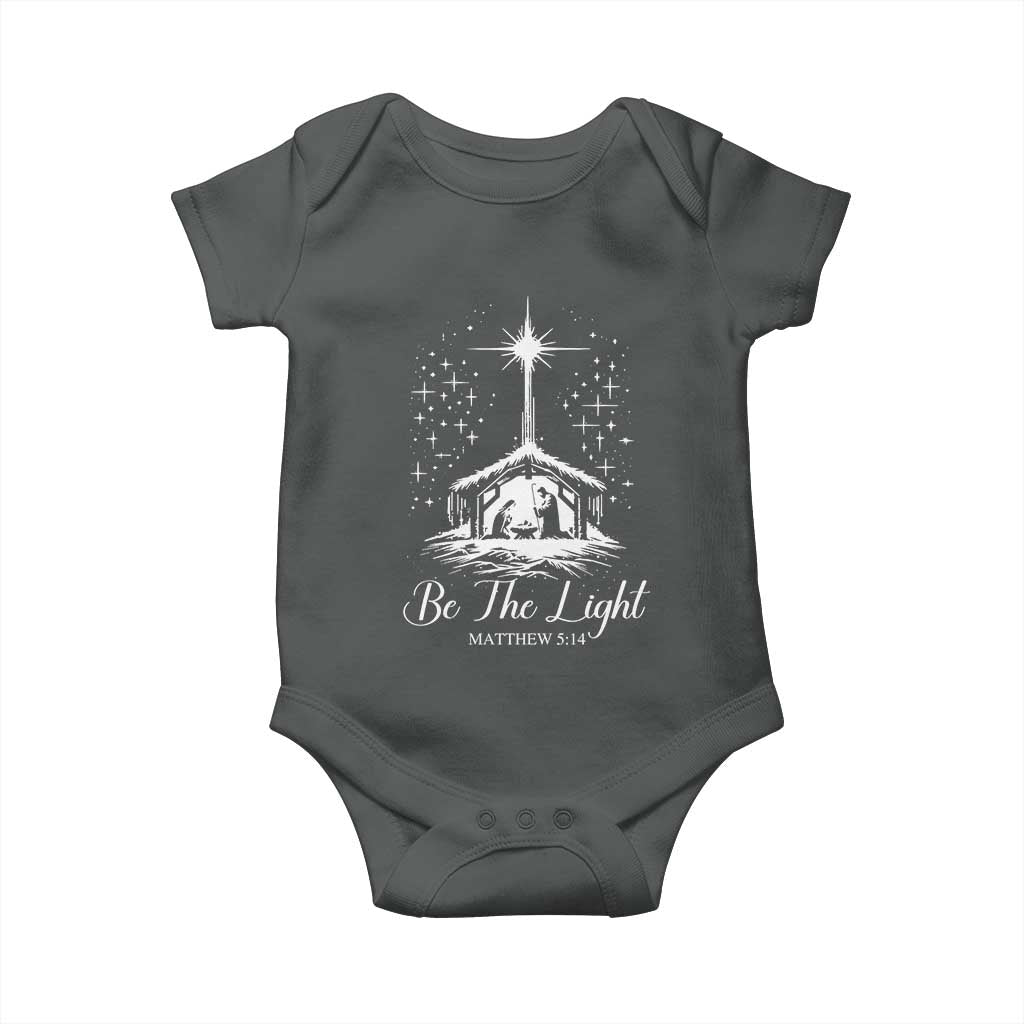 Be The Light Christian Christmas Baby Onesie Nativity Scene Bible Verse TS11 Dark Heather Print Your Wear