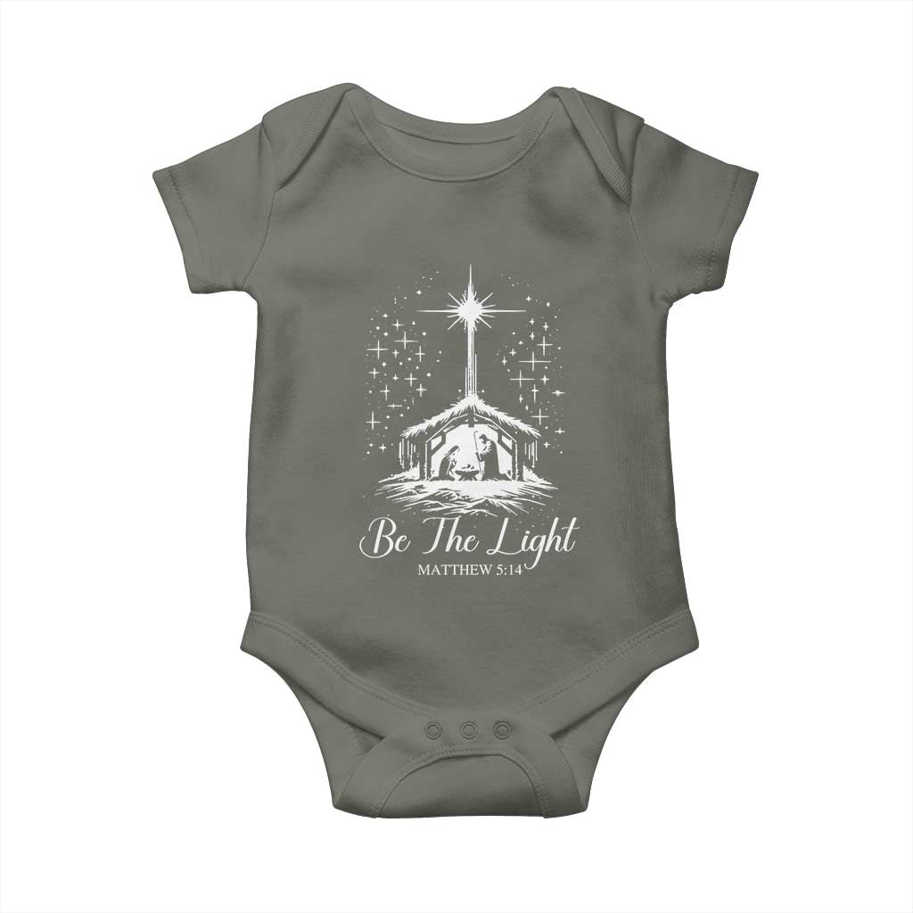 Be The Light Christian Christmas Baby Onesie Nativity Scene Bible Verse TS11 Military Green Print Your Wear