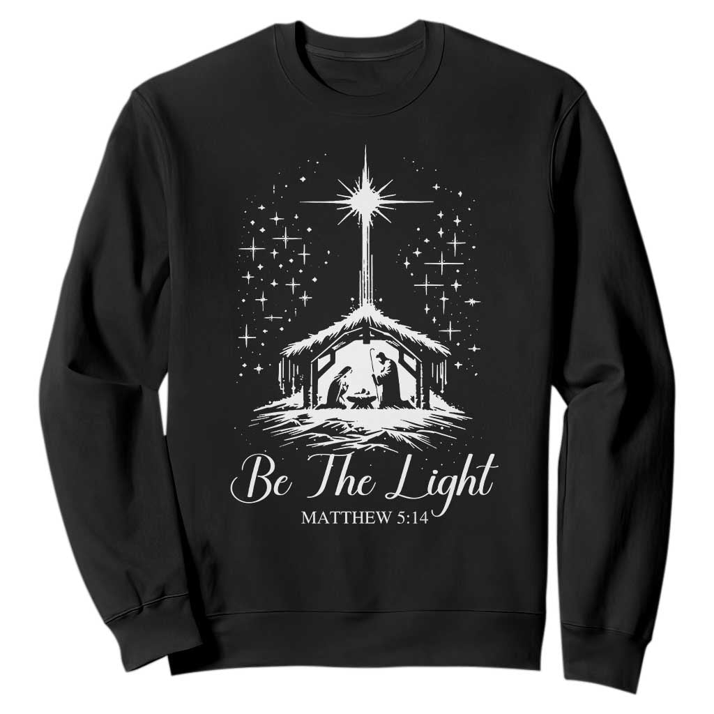 Be The Light Christian Christmas Sweatshirt Nativity Scene Bible Verse - Print Your Wear
