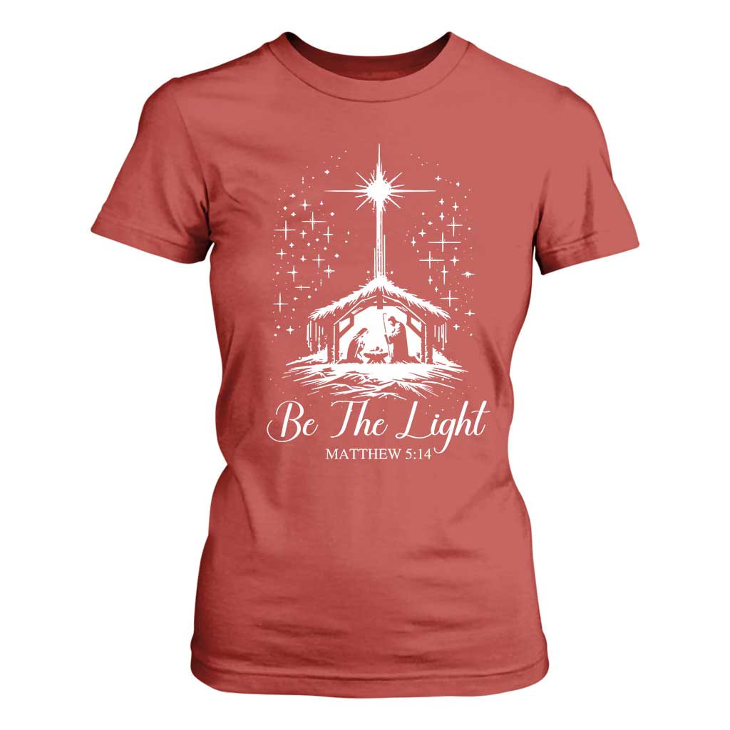 Be The Light Christian Christmas T Shirt For Women Nativity Scene Bible Verse - Print Your Wear