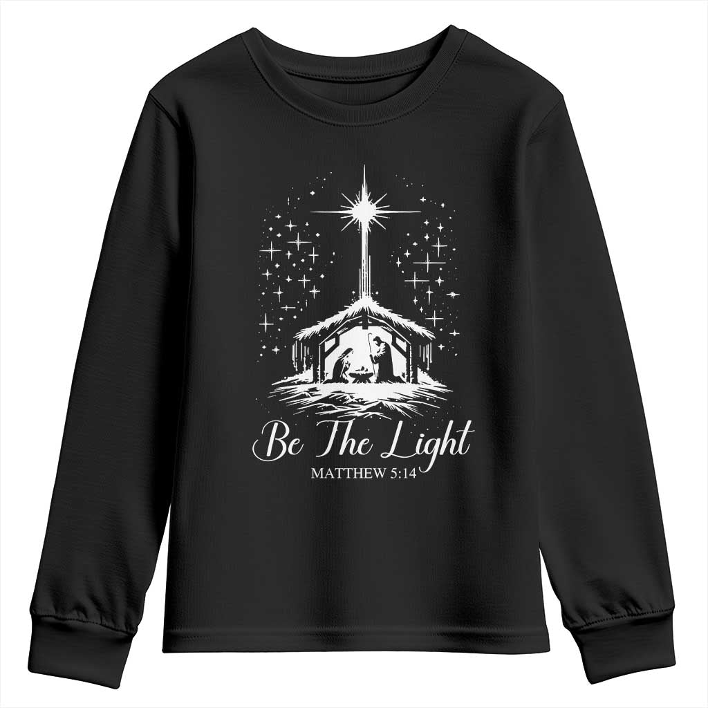 Be The Light Christian Christmas Youth Sweatshirt Nativity Scene Bible Verse - Print Your Wear