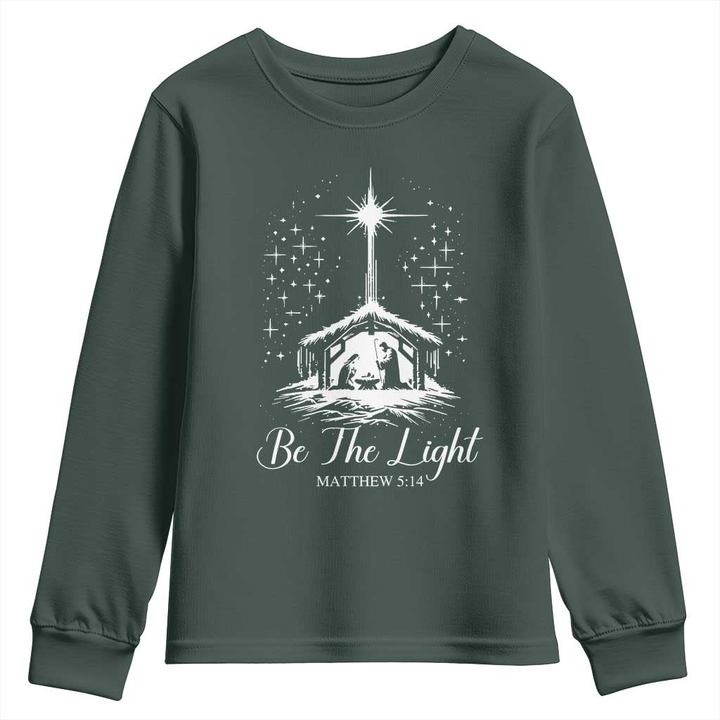 Be The Light Christian Christmas Youth Sweatshirt Nativity Scene Bible Verse - Print Your Wear