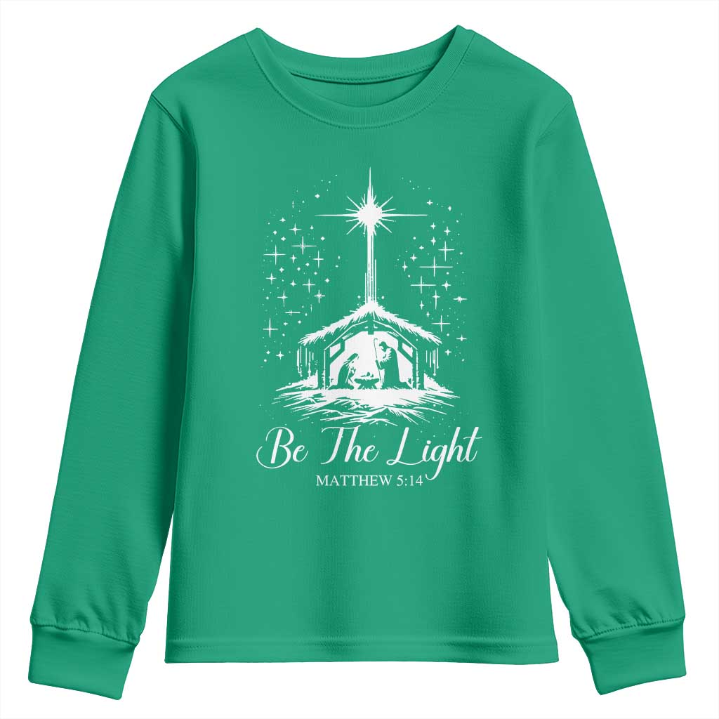 Be The Light Christian Christmas Youth Sweatshirt Nativity Scene Bible Verse - Print Your Wear