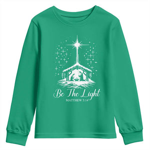 Be The Light Christian Christmas Youth Sweatshirt Nativity Scene Bible Verse - Print Your Wear
