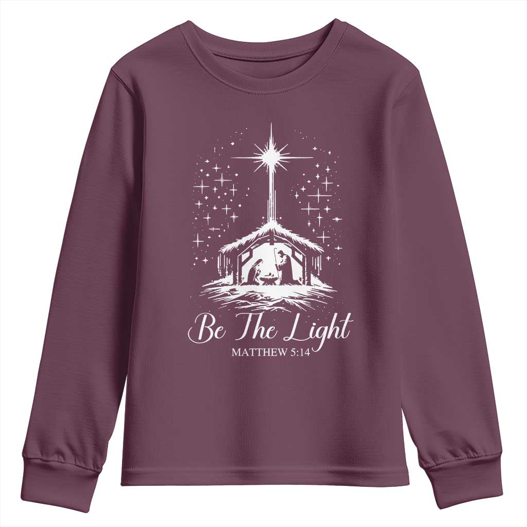 Be The Light Christian Christmas Youth Sweatshirt Nativity Scene Bible Verse - Print Your Wear
