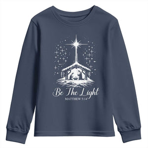 Be The Light Christian Christmas Youth Sweatshirt Nativity Scene Bible Verse - Print Your Wear