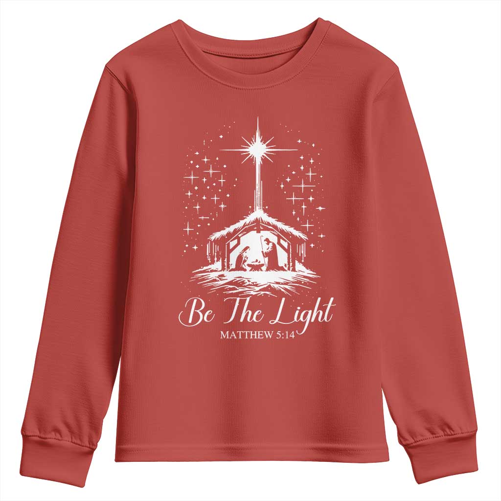 Be The Light Christian Christmas Youth Sweatshirt Nativity Scene Bible Verse - Print Your Wear