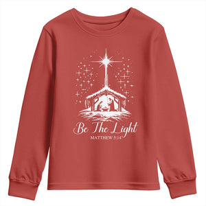 Be The Light Christian Christmas Youth Sweatshirt Nativity Scene Bible Verse - Print Your Wear