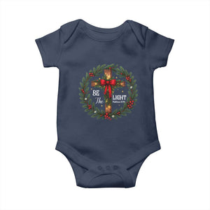 Christmas Be The Light Baby Onesie Christian Xmas Holiday Wreath Cross TS11 Navy Print Your Wear