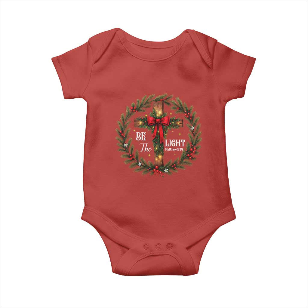 Christmas Be The Light Baby Onesie Christian Xmas Holiday Wreath Cross TS11 Red Print Your Wear