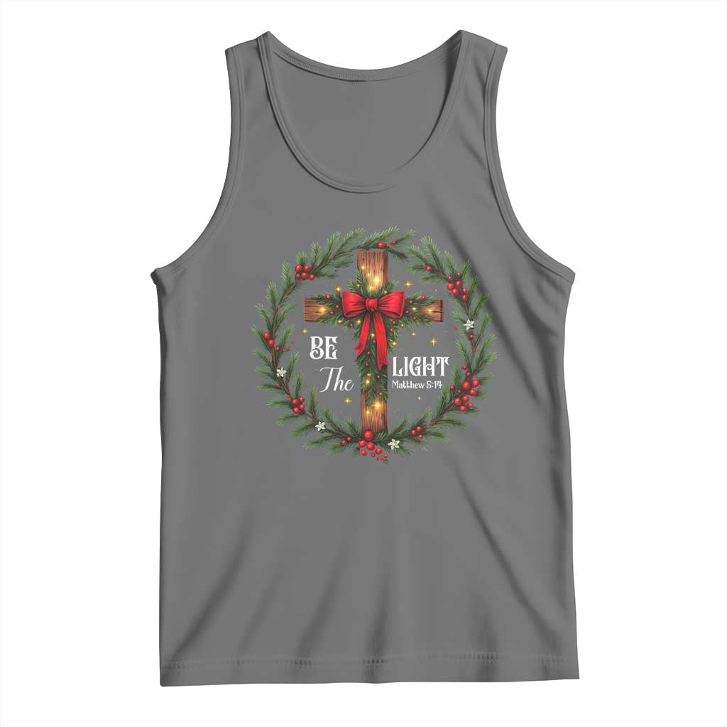Christmas Be The Light Tank Top Christian Xmas Holiday Wreath Cross TS11 Black Heather Print Your Wear