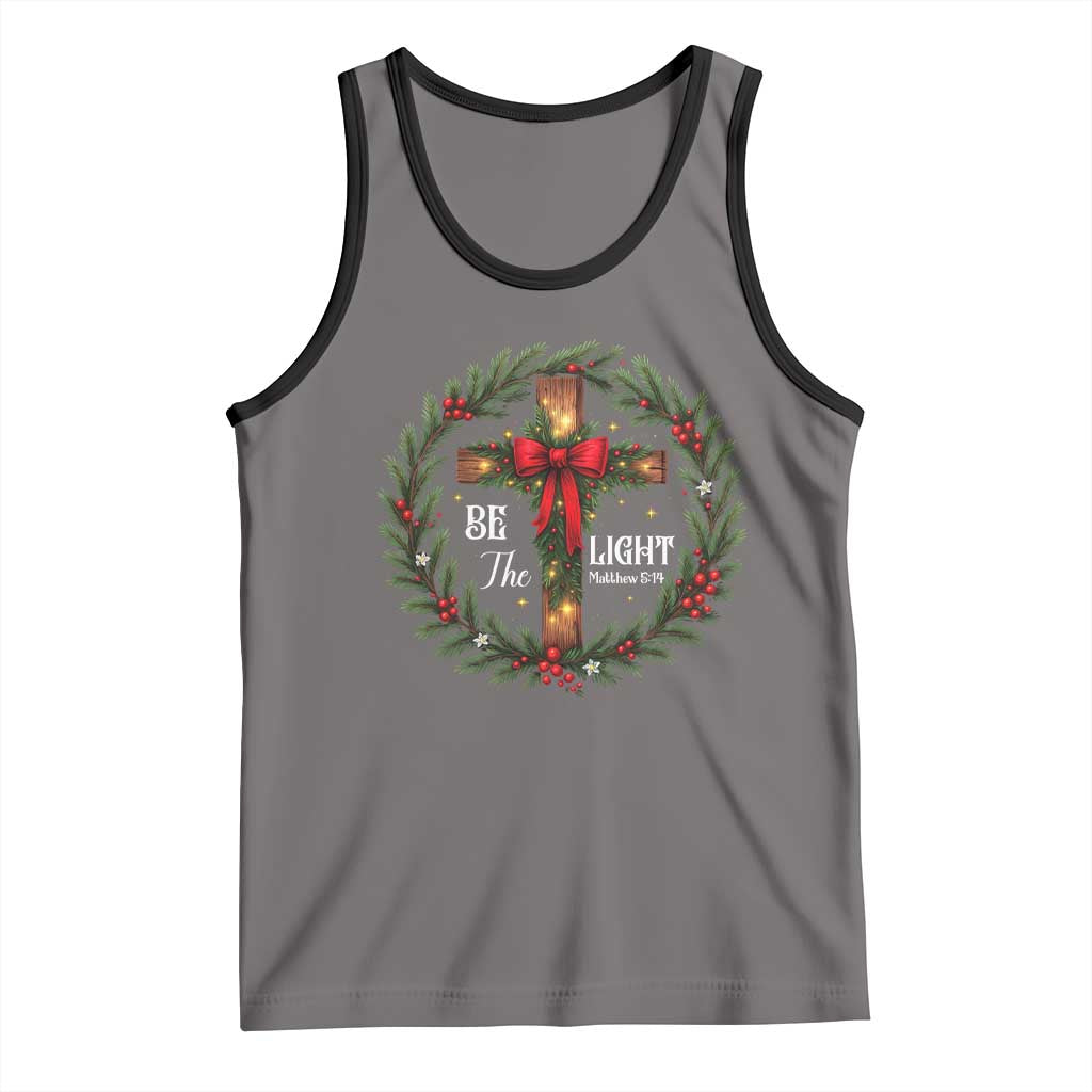Christmas Be The Light Tank Top Christian Xmas Holiday Wreath Cross TS11 Deep Heather Black Print Your Wear