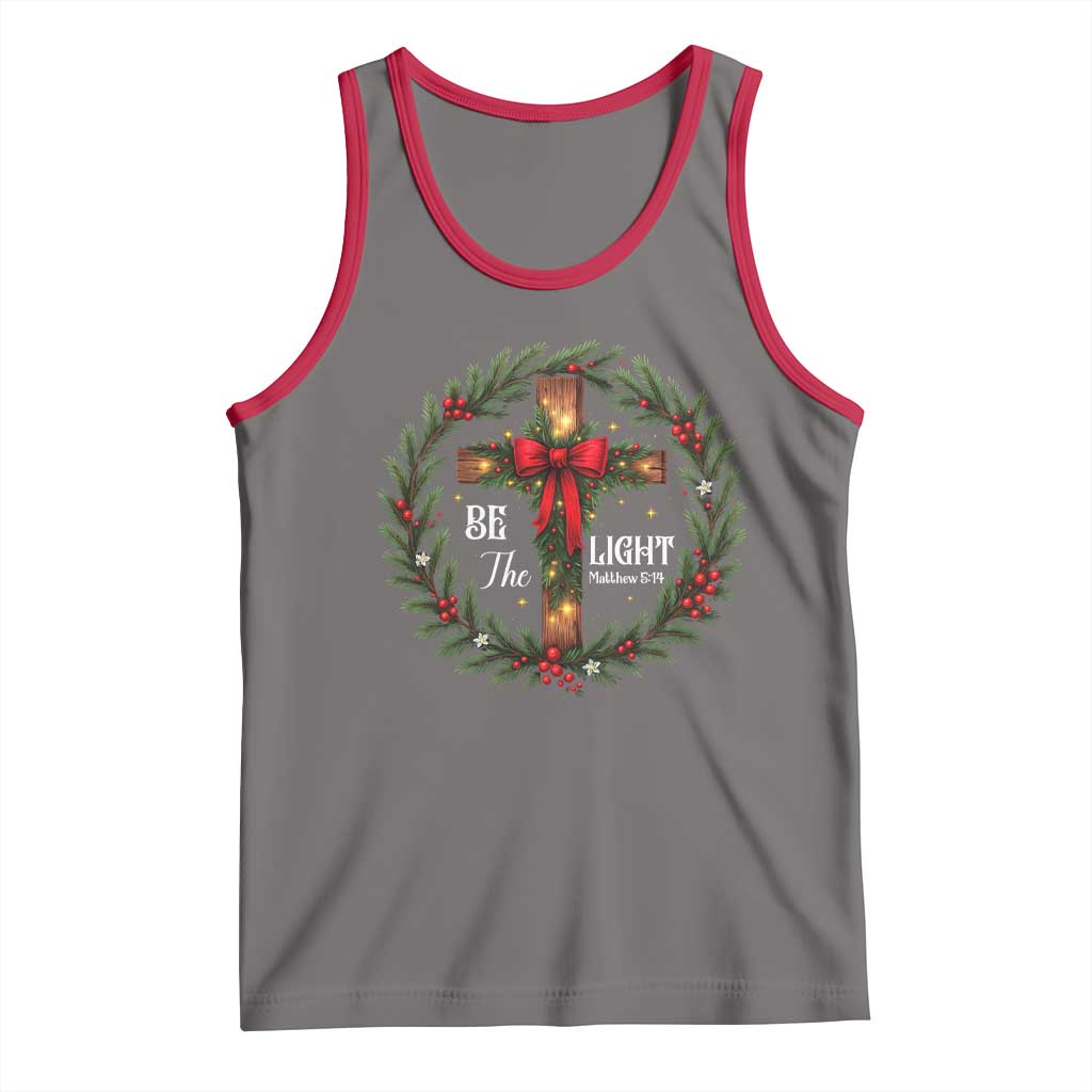 Christmas Be The Light Tank Top Christian Xmas Holiday Wreath Cross TS11 Deep Heather Red Print Your Wear
