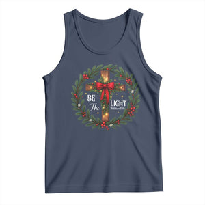 Christmas Be The Light Tank Top Christian Xmas Holiday Wreath Cross TS11 Navy Print Your Wear