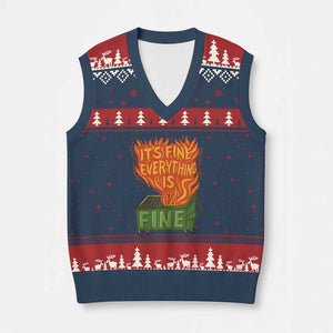 Funny Dumpster Fire V-Neck Knit Sweater Vest Its Fine Everything Is Fine Chaos TS11 Navy Red Print Your Wear
