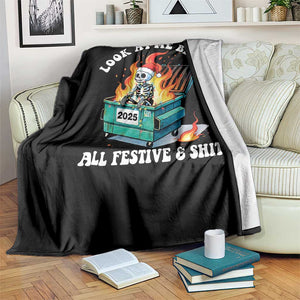 Funny Christmas Dumpster Fire Skeleton 2025 Throw Blanket Look At Me Being All Festive And Shit TS11 Print Your Wear