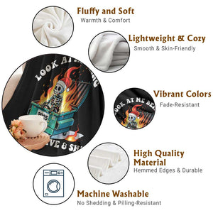 Funny Christmas Dumpster Fire Skeleton 2025 Throw Blanket Look At Me Being All Festive And Shit TS11 Print Your Wear