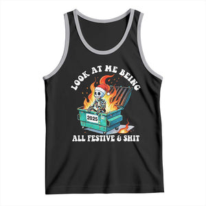 Funny Christmas Dumpster Fire Skeleton 2025 Tank Top Look At Me Being All Festive And Shit TS11 Black Athletic Heather Print Your Wear
