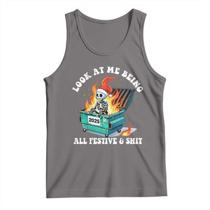 Funny Christmas Dumpster Fire Skeleton 2025 Tank Top Look At Me Being All Festive And Shit TS11 Deep Heather Print Your Wear
