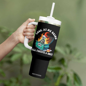 Funny Christmas Dumpster Fire Skeleton 2025 Tumbler With Handle Look At Me Being All Festive And Shit TS11 Print Your Wear