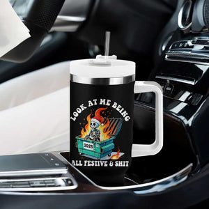 Funny Christmas Dumpster Fire Skeleton 2025 Tumbler With Handle Look At Me Being All Festive And Shit TS11 Print Your Wear