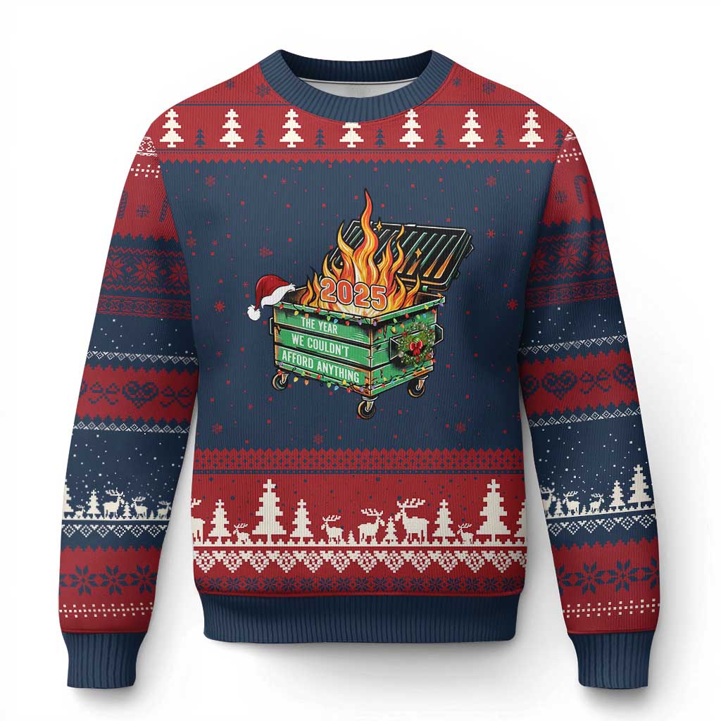 Funny Lil Dumpster Fire 2025 Ugly Christmas Sweater The Year We Couldnt Afford Anything TS11 Navy Red Print Your Wear