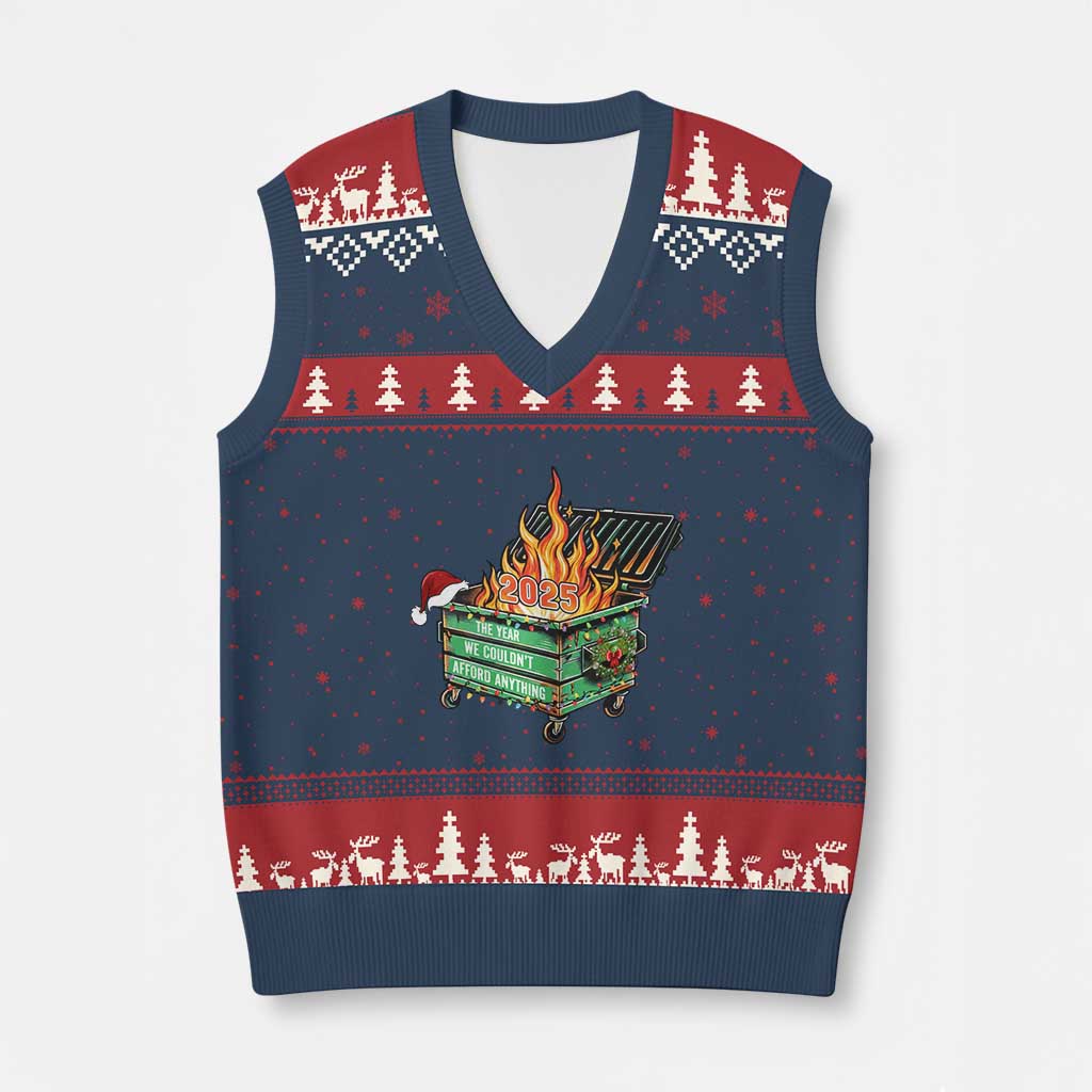 Funny Lil Dumpster Fire 2025 V-Neck Knit Sweater Vest The Year We Couldnt Afford Anything TS11 Navy Red Print Your Wear