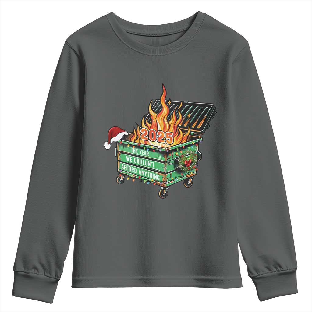 Funny Lil Dumpster Fire 2025 Youth Sweatshirt The Year We Couldnt Afford Anything TS11 Dark Heather Print Your Wear