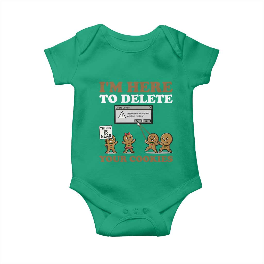 Funny Christmas I Am Here To Delete Your Cookie Baby Onesie Xmas Gingerbread Lover TS11 Irish Green Print Your Wear