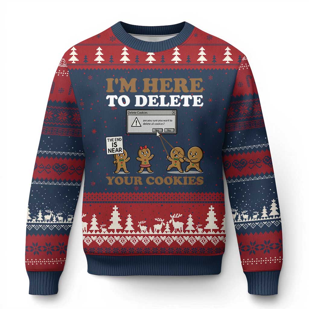 Funny Christmas I Am Here To Delete Your Cookie Ugly Christmas Sweater Xmas Gingerbread Lover TS11 Navy Red Print Your Wear