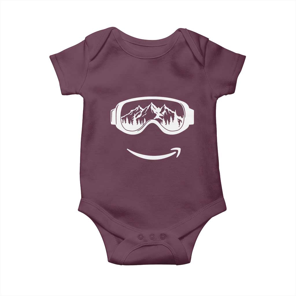 Funny Skiing Snowboard Baby Onesie Snow Goggles Snow Mountain Winter Sport TS11 Maroon Print Your Wear